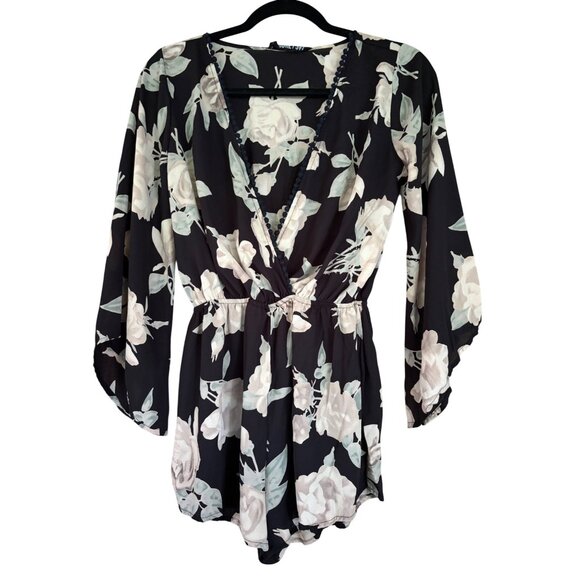 Audrey 3+1 Floral Long Sleeve V-Neck Romper With Elastic Waist - Picture 2 of 12